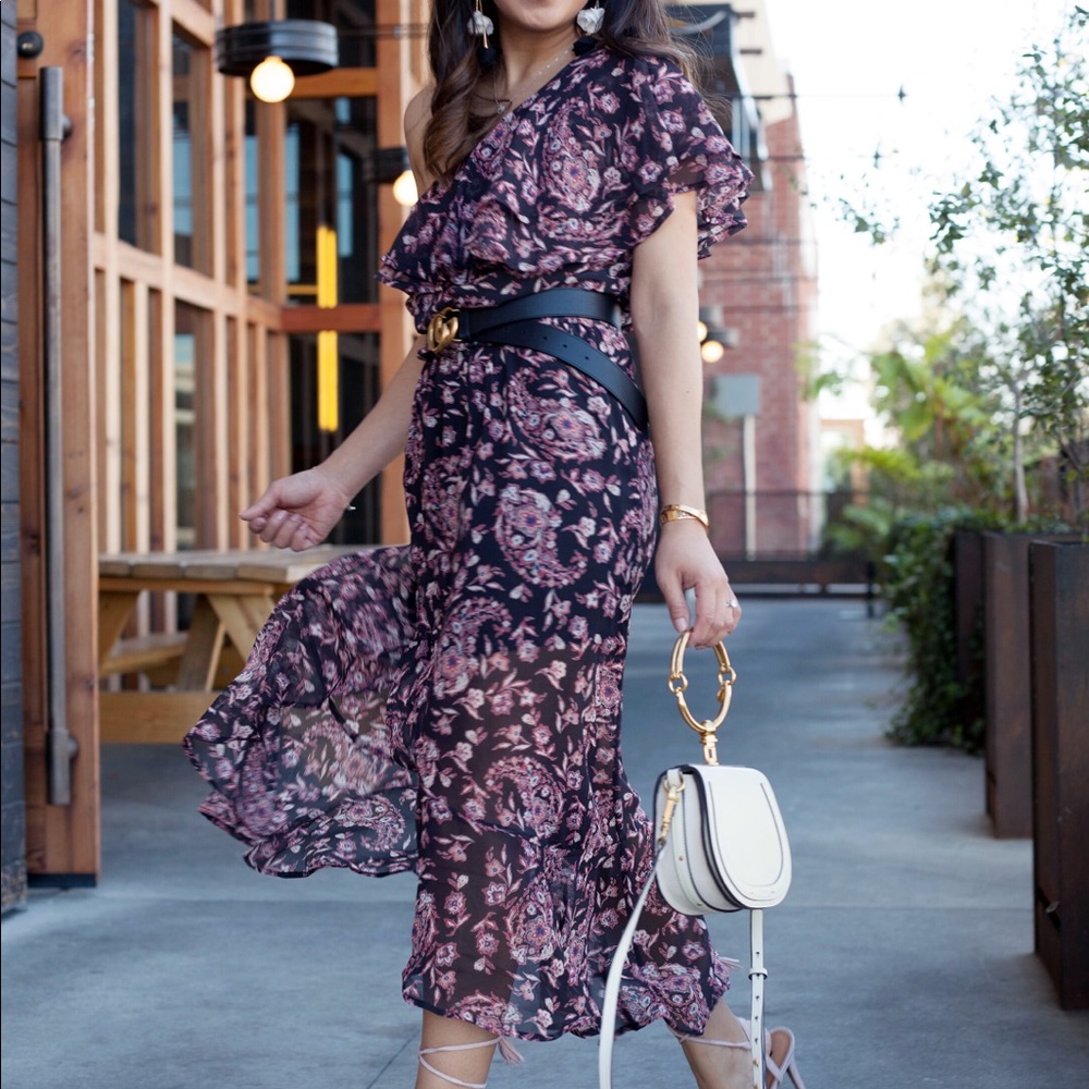 Greylin Floral One Shoulder Ruffle Dress